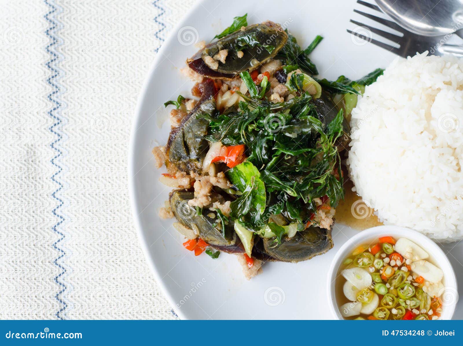 Fried Century Egg with Crispy Holy Basil Stock Photo Image of thai