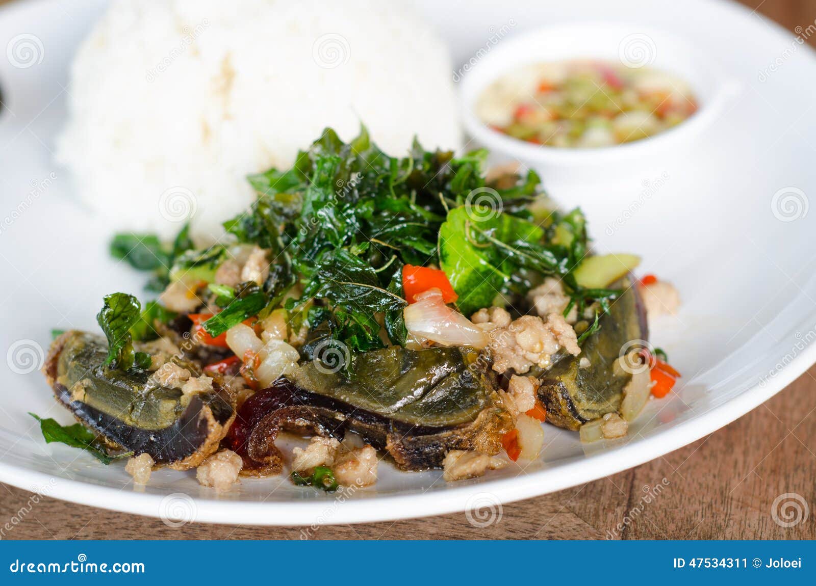 Fried Century Egg with Crispy Holy Basil Stock Image Image of plate
