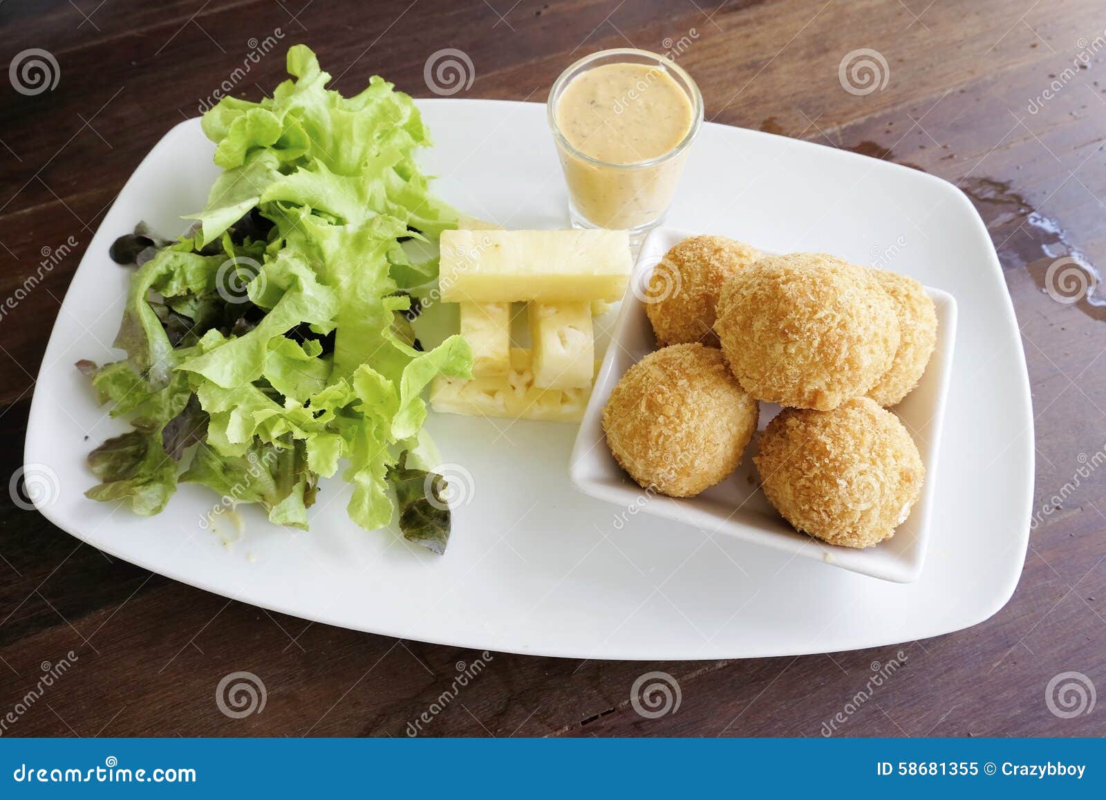 Fried Cheese Ball with Salad in the Dish Stock Image Image of ingredient, crispy 58681355