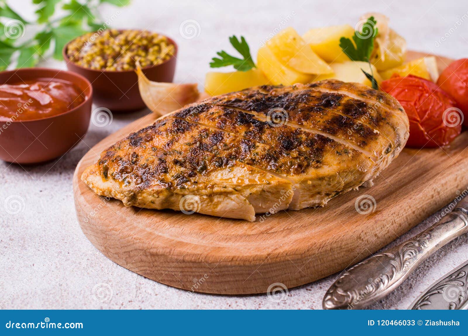 Fried chicken breast stock image. Image of garnish, marinated - 120466033