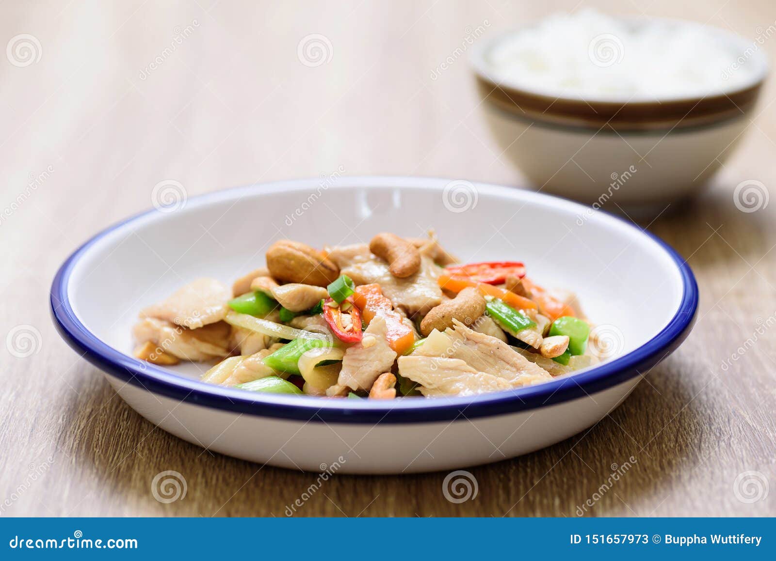 Fried Chicken with Cashew Nut and Rice Stock Image - Image of rice