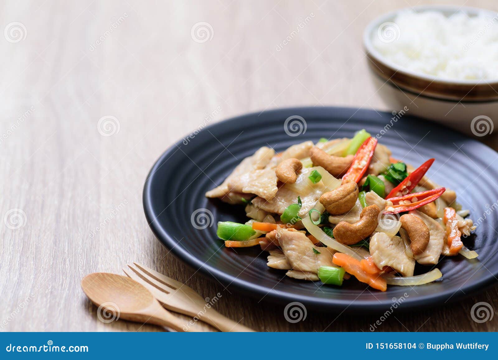 Fried Chicken with Cashew Nut and Rice Stock Photo - Image of diet