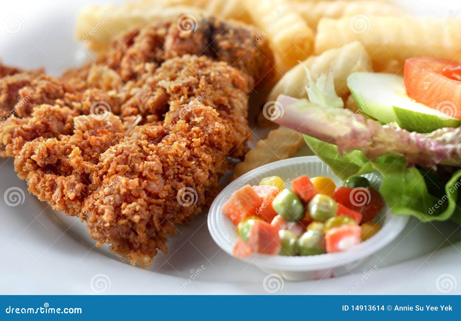 Fried Chicken Chop And Chips With Salad Stock Images 