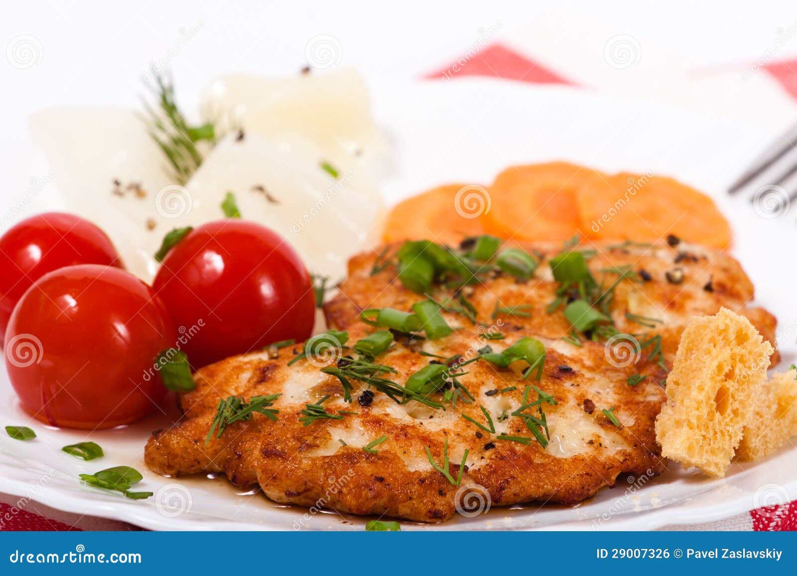 Fried Chicken Chopped Meat Cutlet with Salty Vegetables Stock Photo