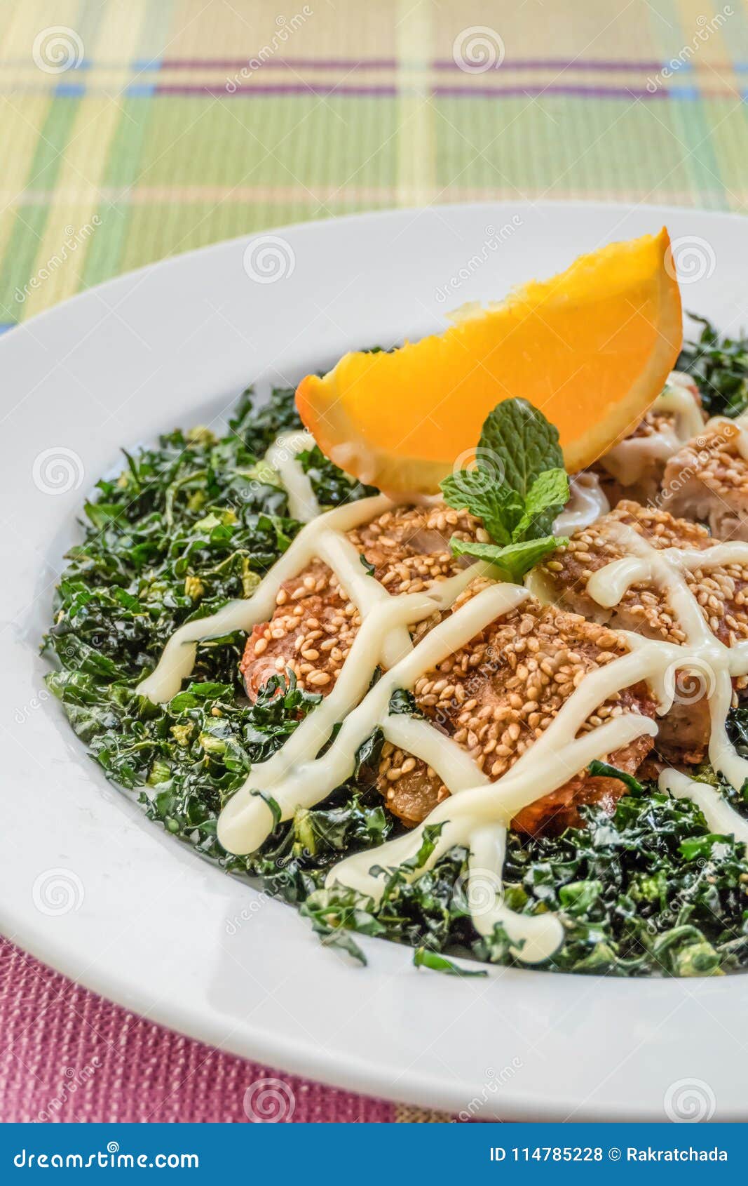 Fried Chicken and Crispy Kale Stock Photo Image of sauce, lime 114785228