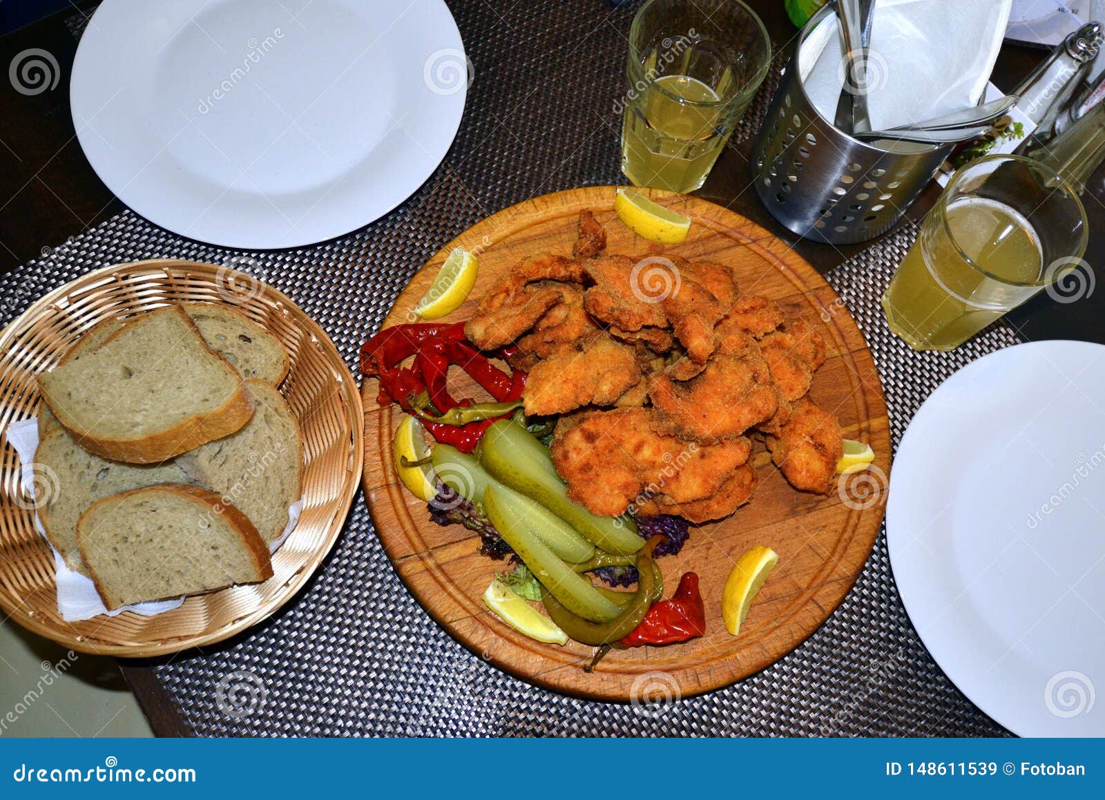 Fried Chicken Cutlets Served in a Restaurant Stock Image Image of