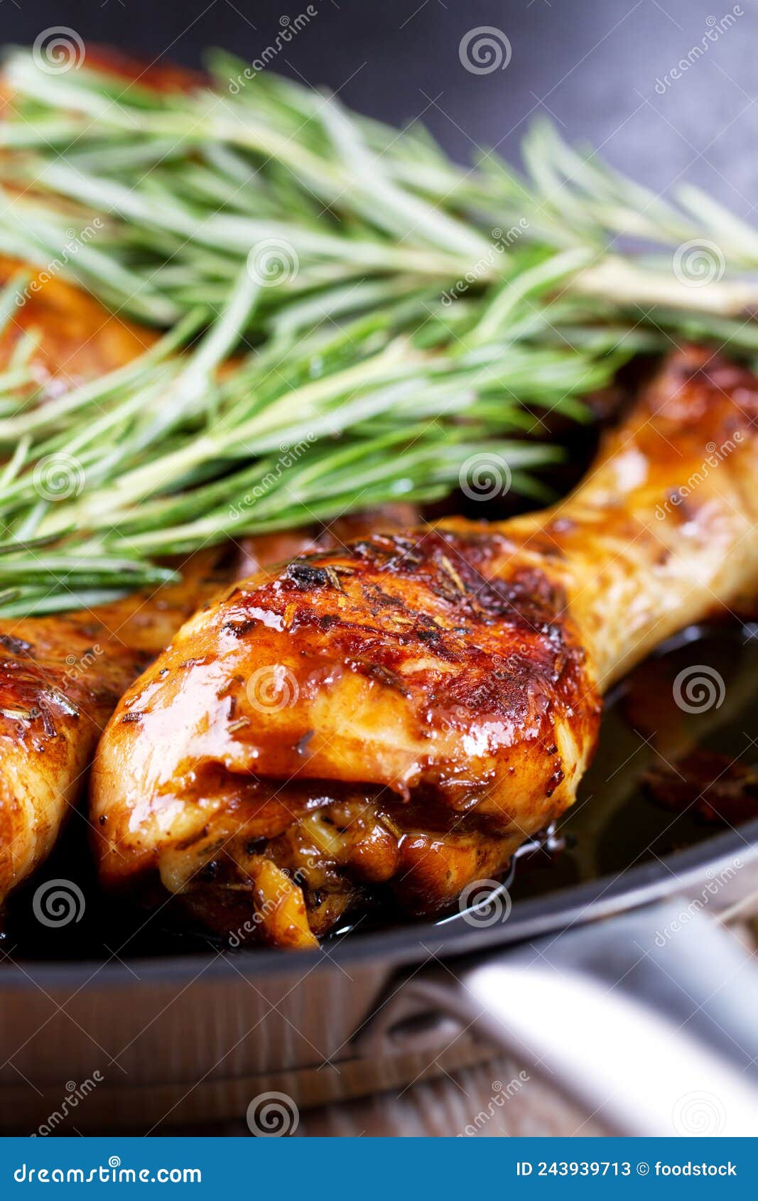 Fried Chicken Drumsticks with Herbs in a Pan Stock Image Image of