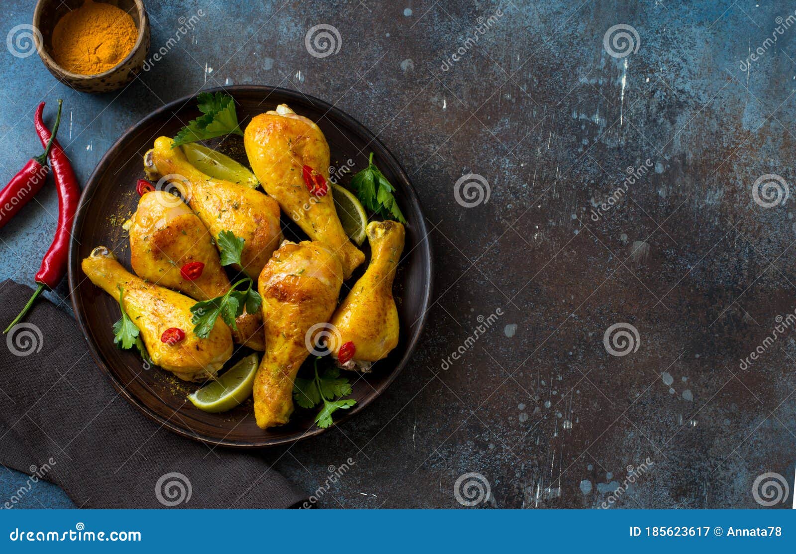 Fried Chicken Drumsticks with Turmeric and Hot Pepper Stock Image