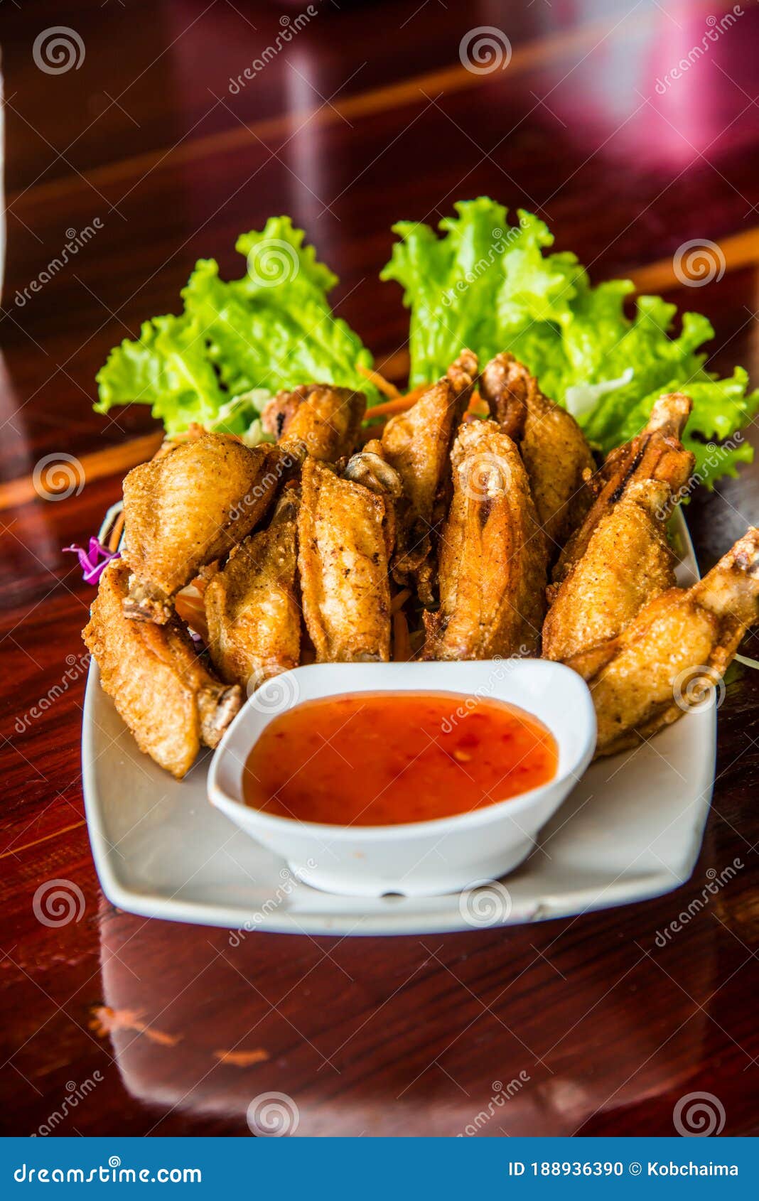 Fried Chicken with Fish Sauce on Modern Plate Stock Photo Image of