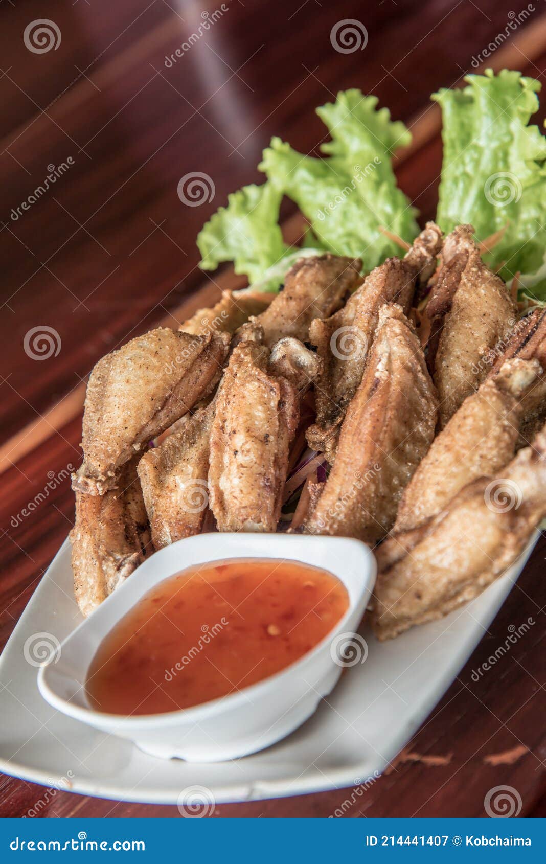 Fried Chicken with Fish Sauce on Modern Plate Stock Image Image of