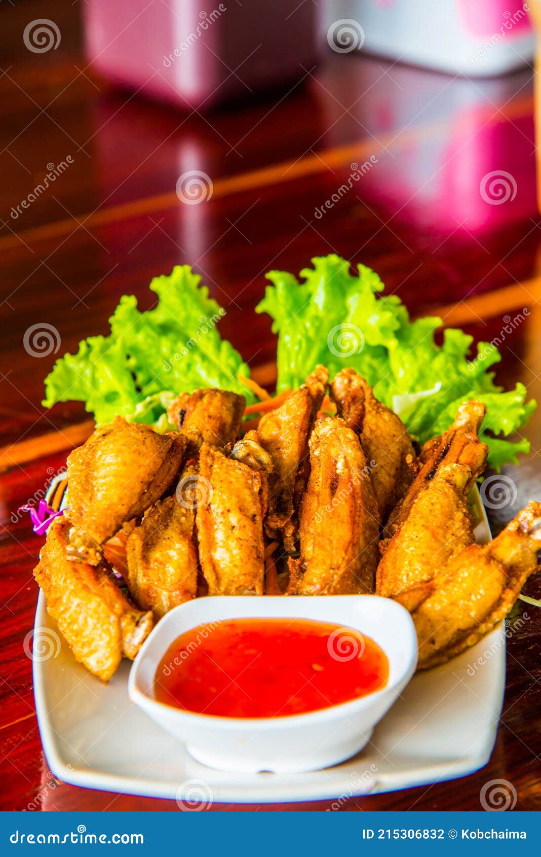 Fried Chicken with Fish Sauce on Modern Plate Stock Photo Image of