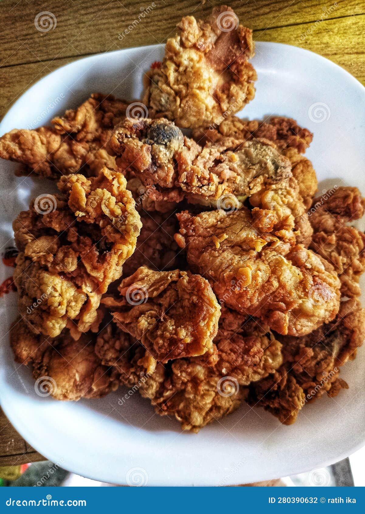 Fried Chicken Fried with Flour and Various Spices Stock Photo Image