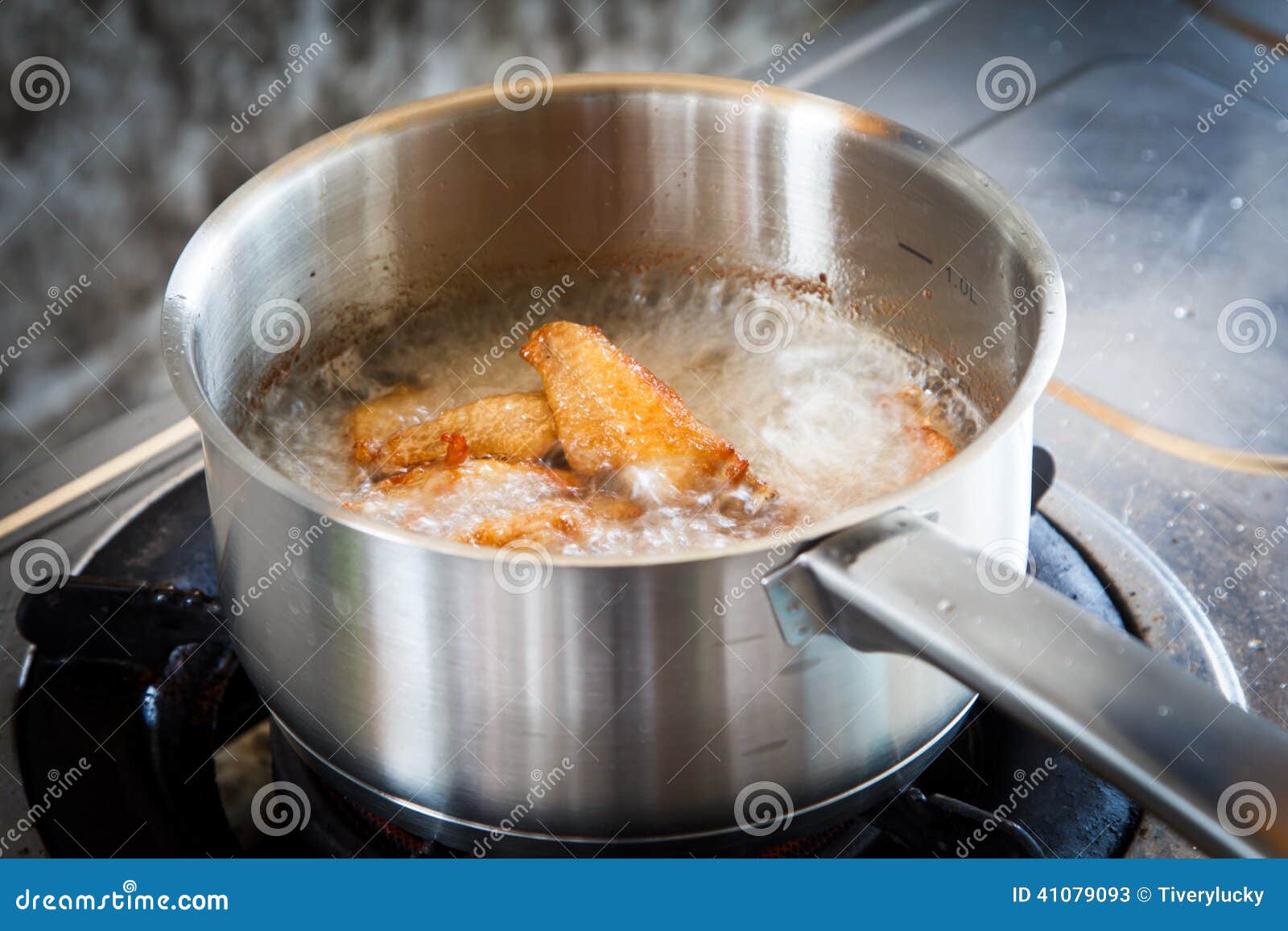 Fried Chicken on a Gas Stove Stock Image - Image of breakfast, honey