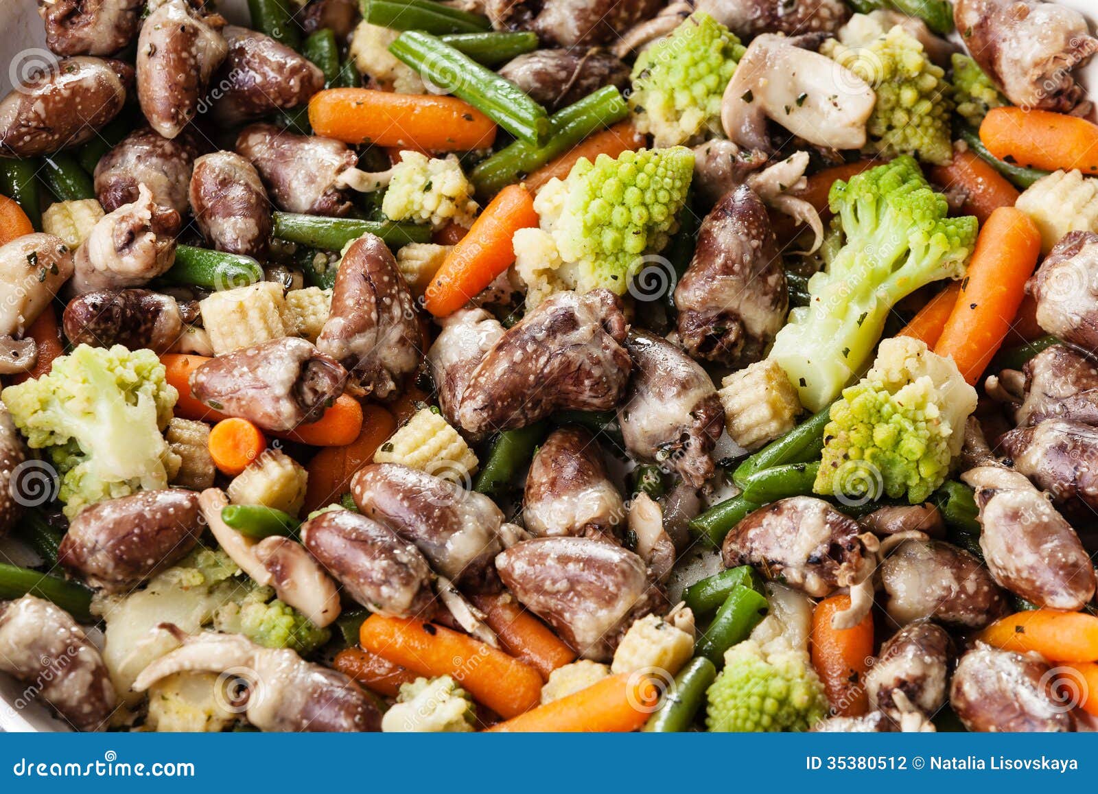 Fried chicken hearts stock photo. Image of stir, bamboo 35380512
