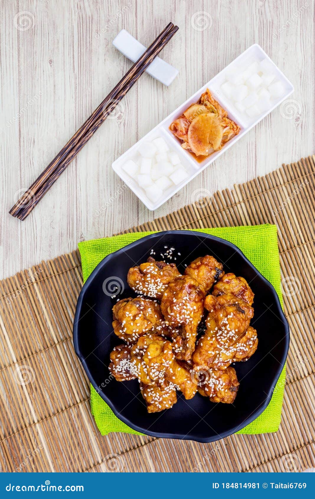 Fried Chicken with Kimchi Korean Food Stock Image - Image of gourmet