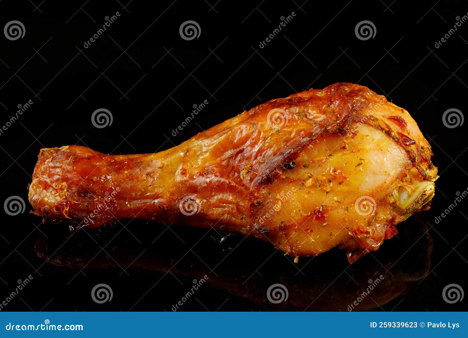 Fried chicken leg on black stock image. Image of meat 259339623
