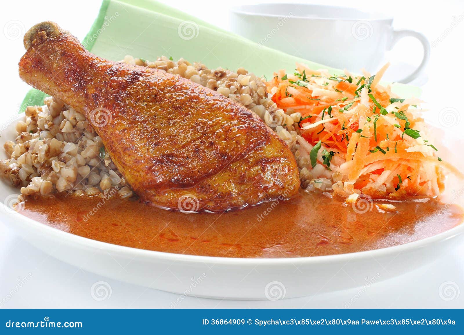 Fried Chicken Leg with Buckwheat Stock Image Image of chicken, fried