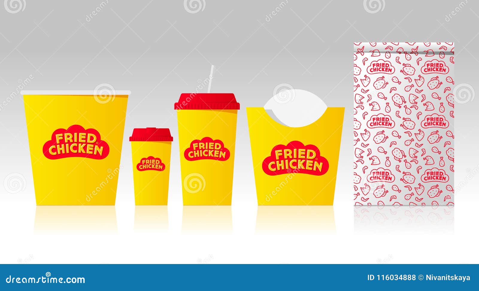 Download Fried Chicken Logo And Identity. Letters On A Form Like Red Rooster Comb. Mock Up Food Packages ...