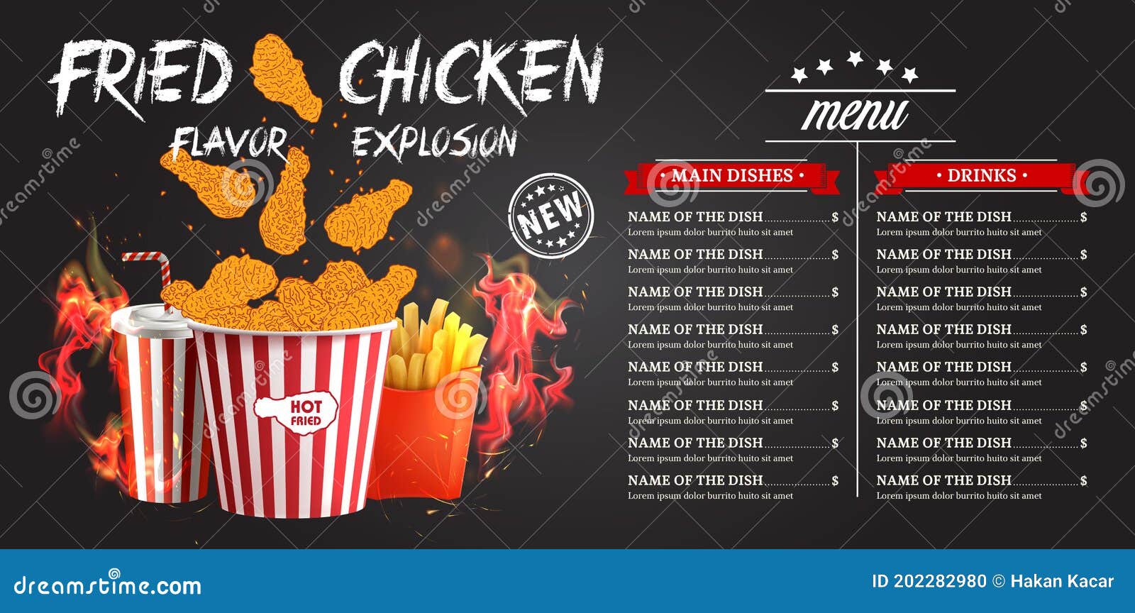 Fried Chicken Meat Fast Food Menu Design Stock Vector Illustration Of Cafe Dish 202282980