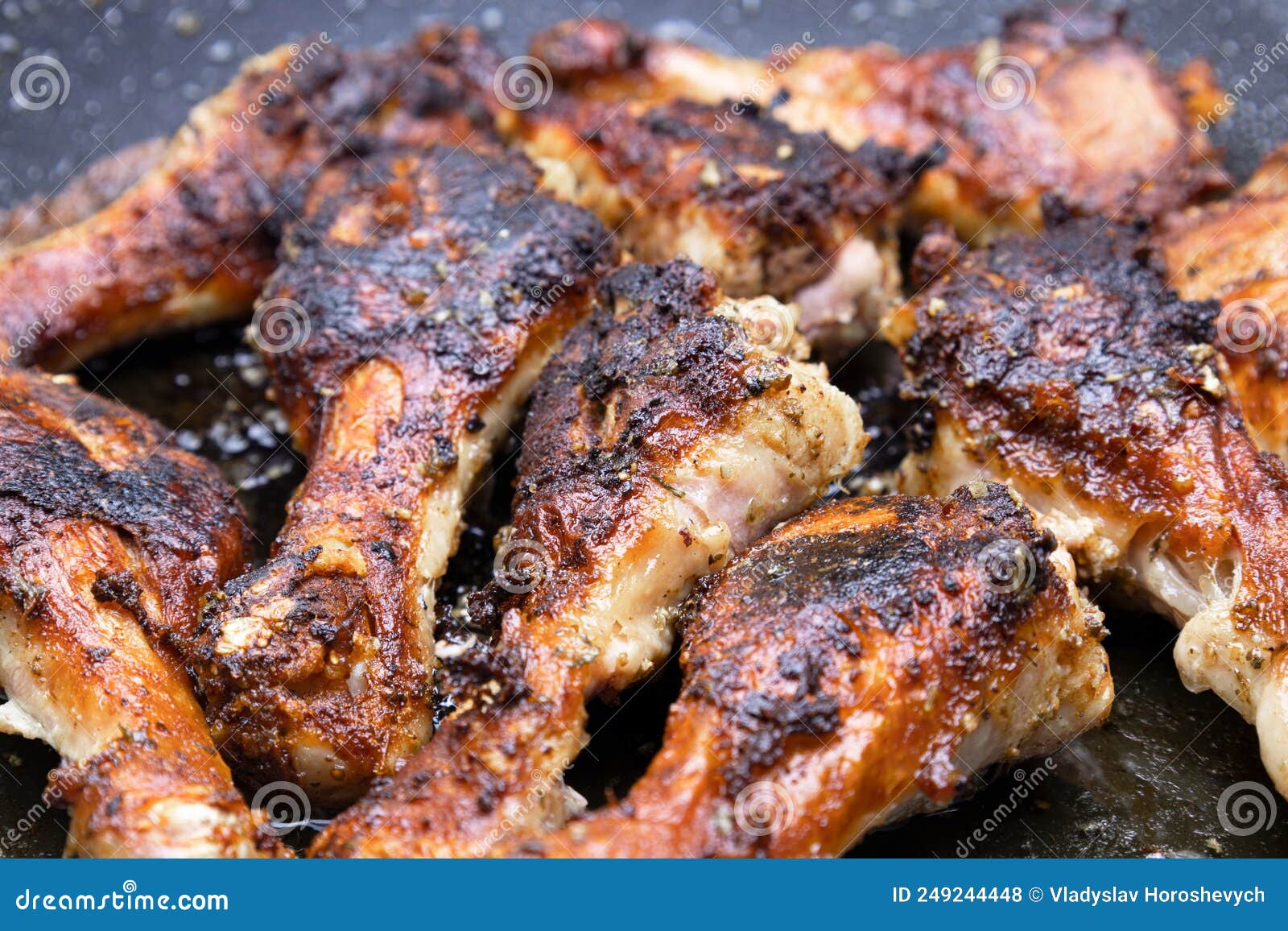 Fried Chicken in a Pan, Chicken Legs Stock Photo - Image of burn