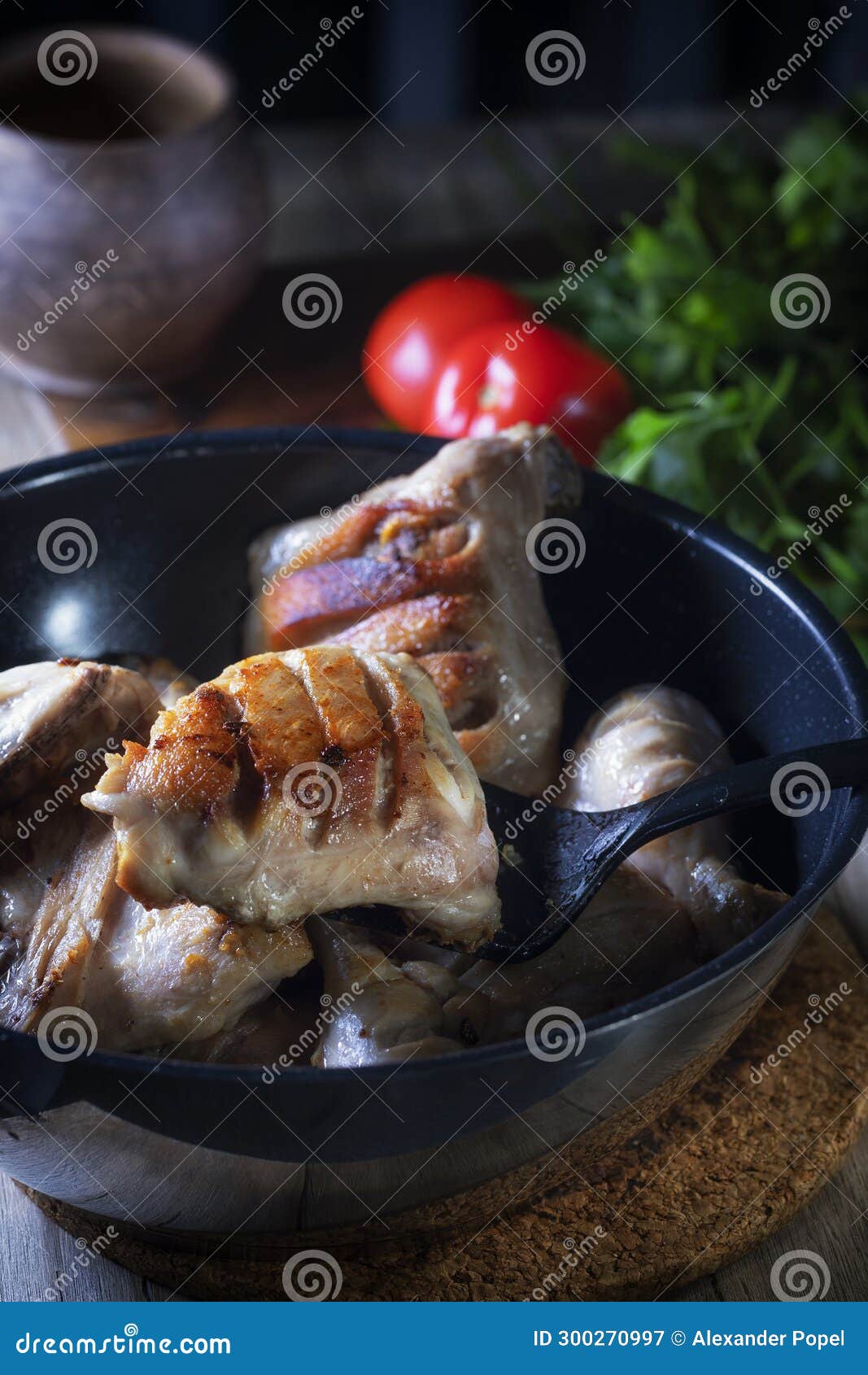 Fried Chicken Pieces in a Frying Pan on a Rustic Table Stock Image Image of delicious, meat
