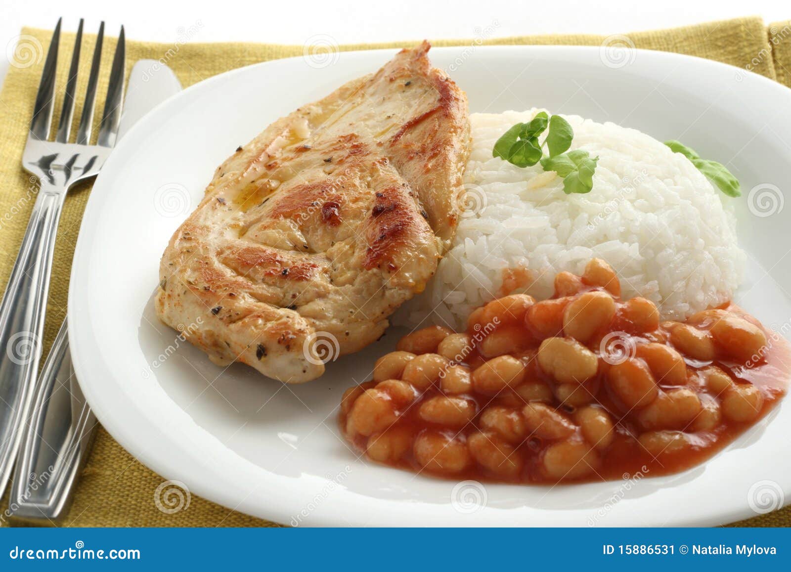 Fried Chicken With Rice And Beans Stock Image Image 15886531