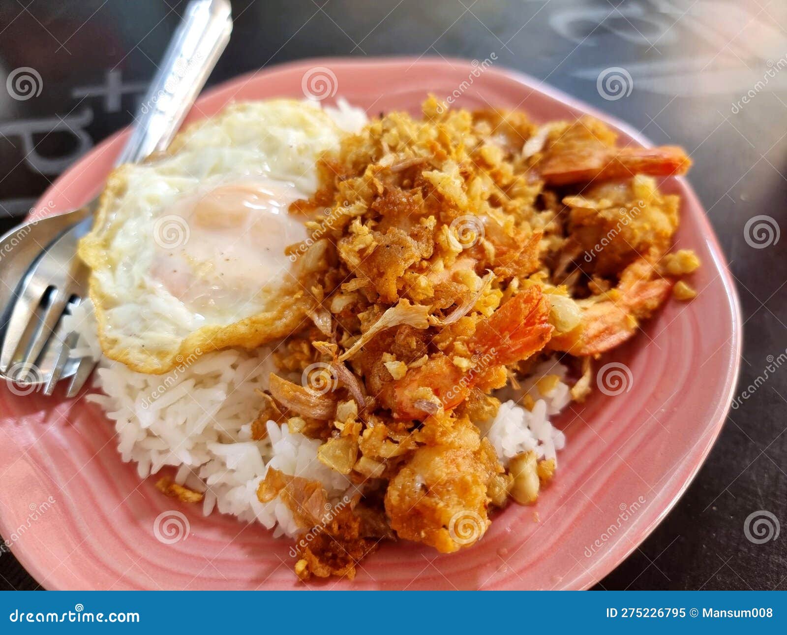 Fried Chicken with Rice and Egg Stock Image - Image of rice, background