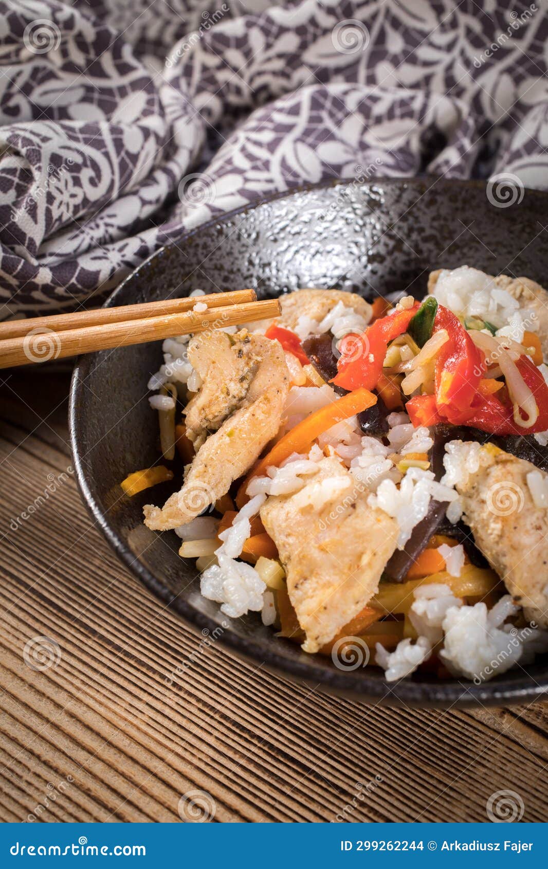 Fried Chicken with Rice and Vegetables Stock Photo - Image of stir