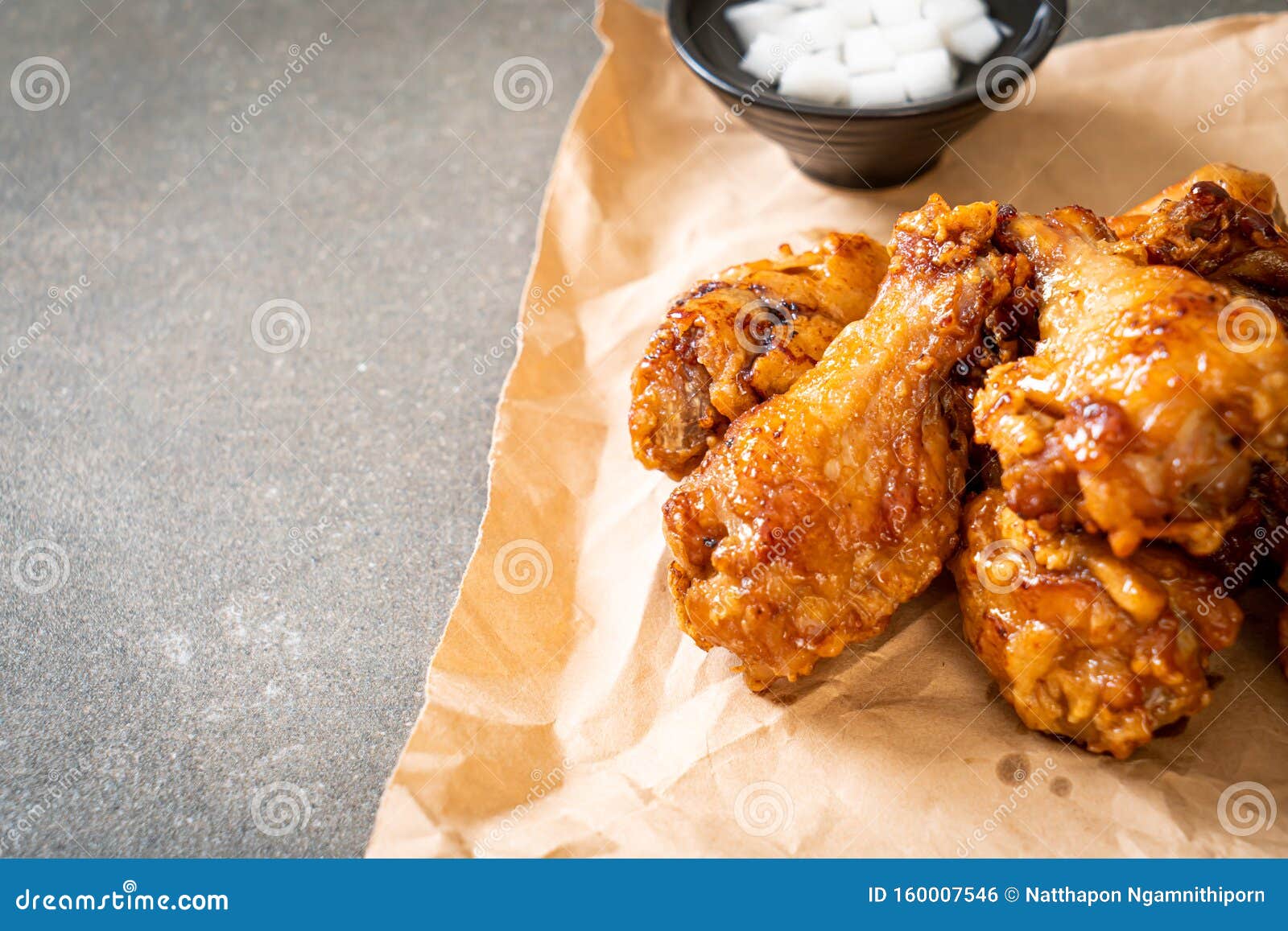 Fried chicken with sauce stock photo. Image of deep 160007546