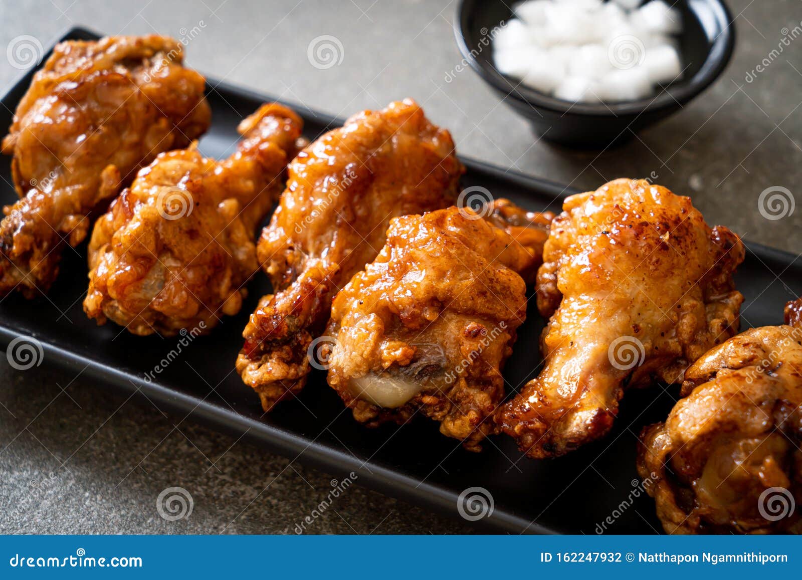 Fried chicken with sauce stock photo. Image of fast - 162247932