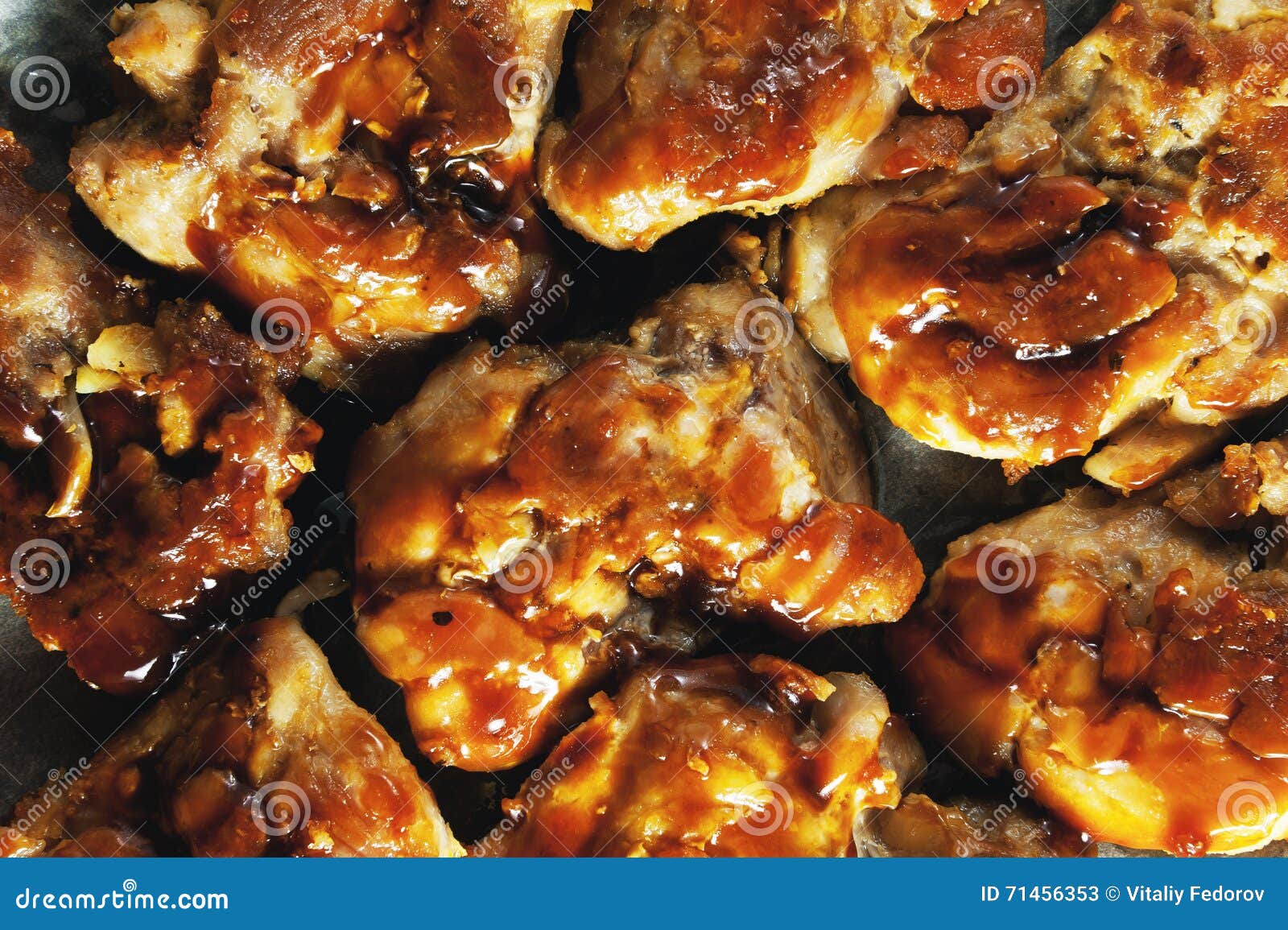 Fried Chicken in Teriyaki Sauce with Garlic Stock Image Image of
