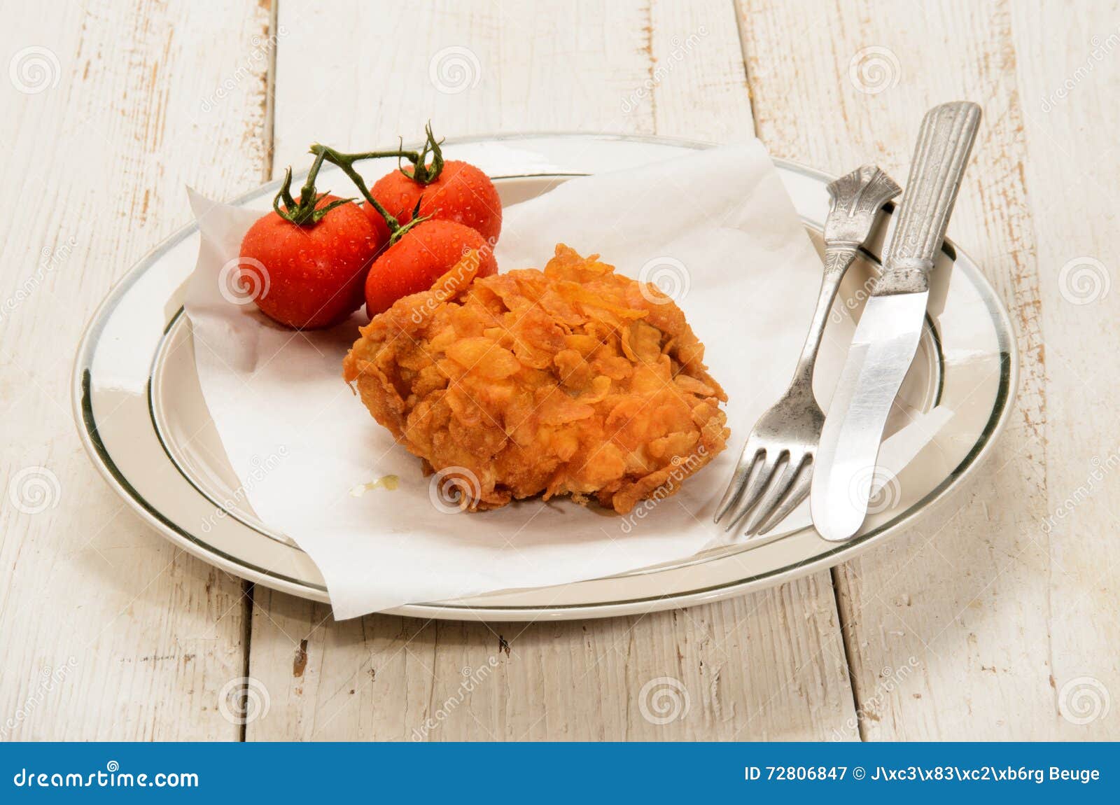 Fried Chicken Thighs Coated with Corn Flakes Stock Image Image of