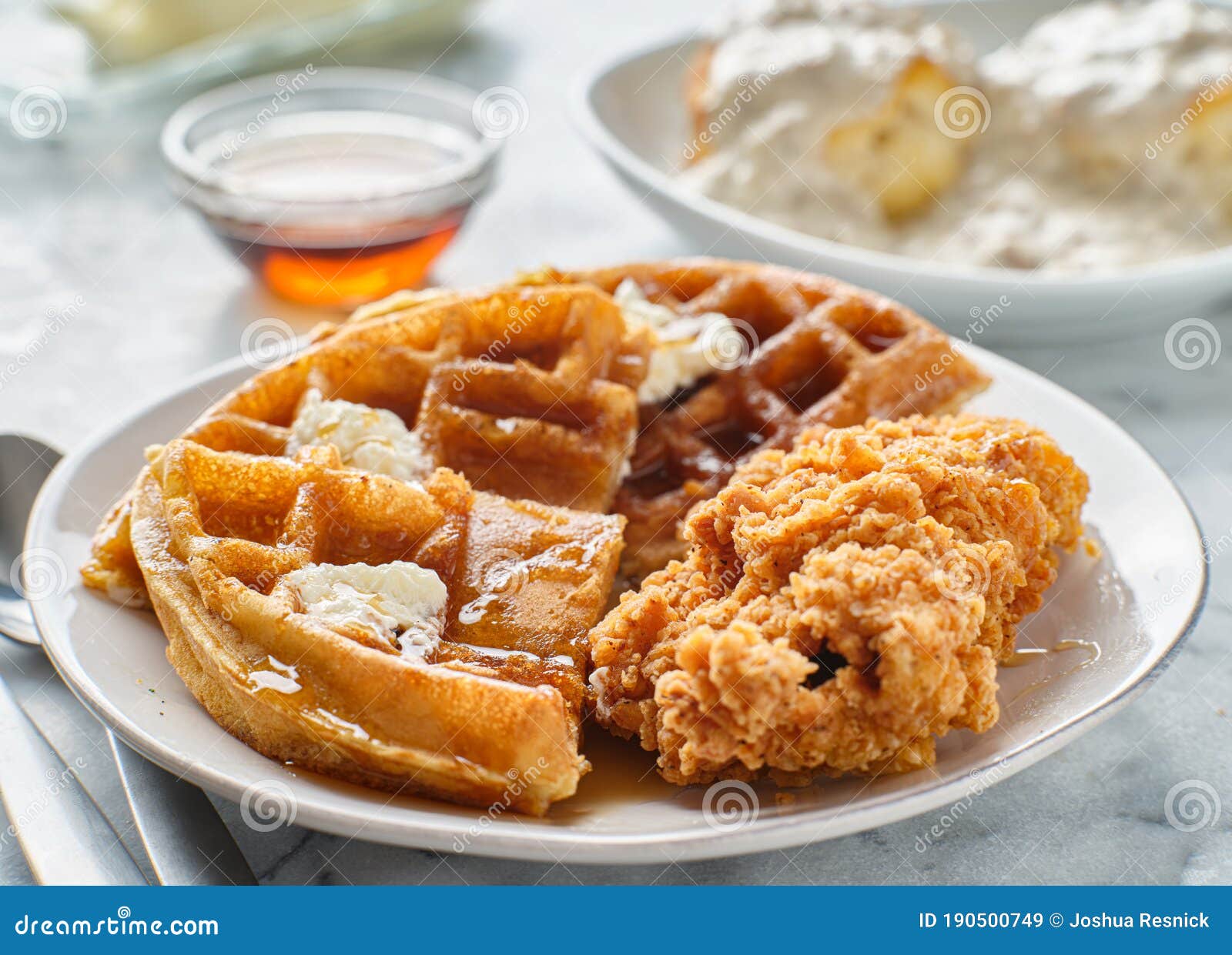 Fried Chicken and Waffles Breakfast with Syrup Stock Image Image of