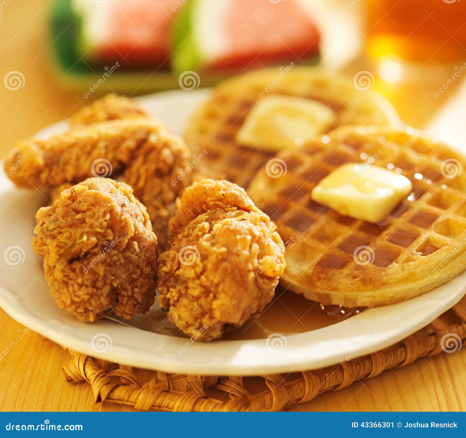 Fried chicken and waffles stock image. Image of syrup 43366301