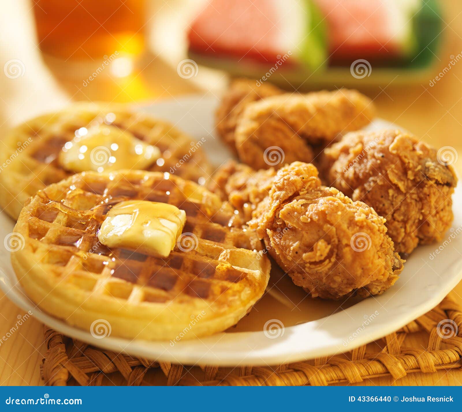 Fried Chicken and Waffles with Watermelon Stock Photo Image of fried