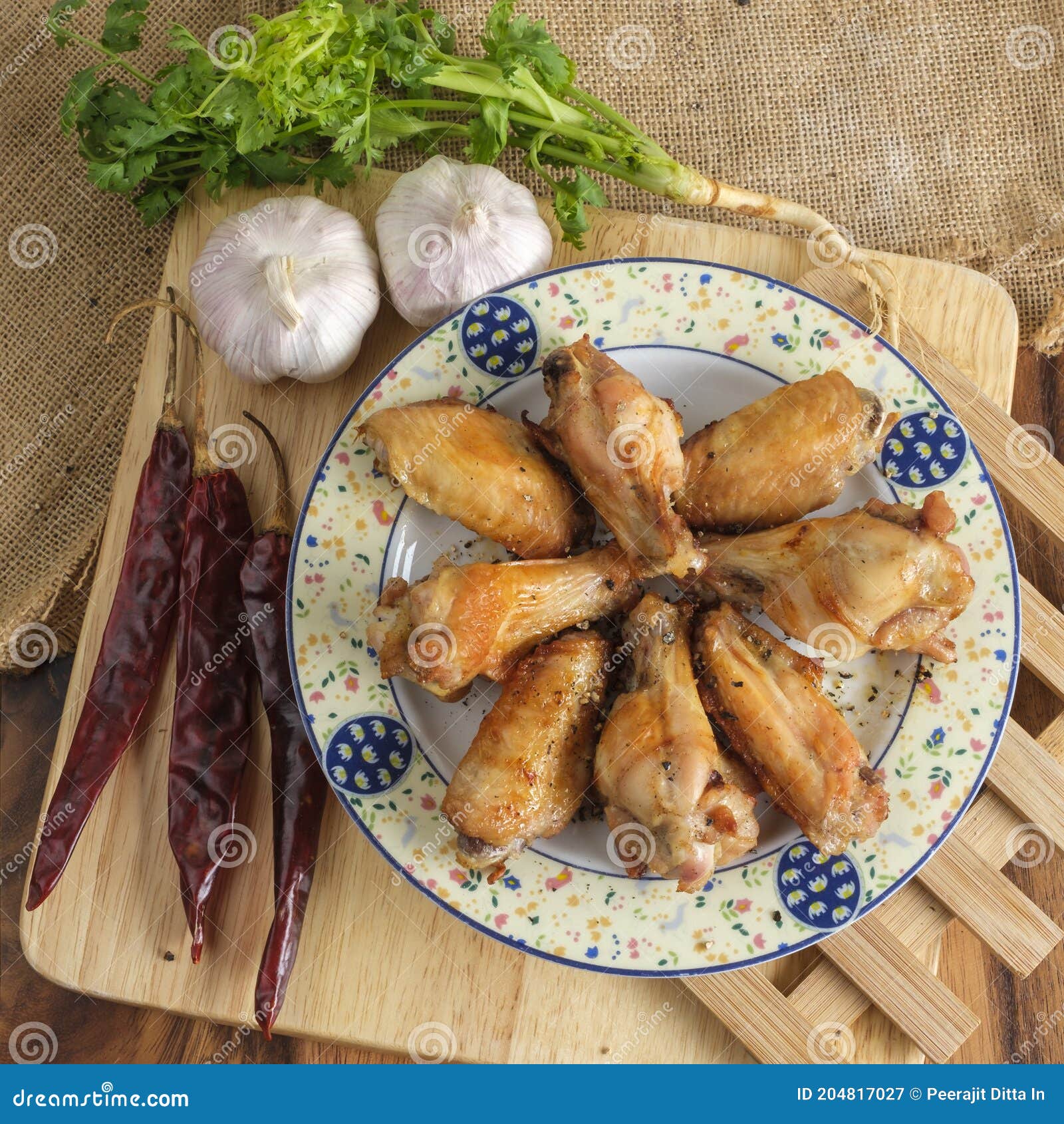 Fried Chicken Wings with Fish Sauce. Thai Dish or Stock Image Image