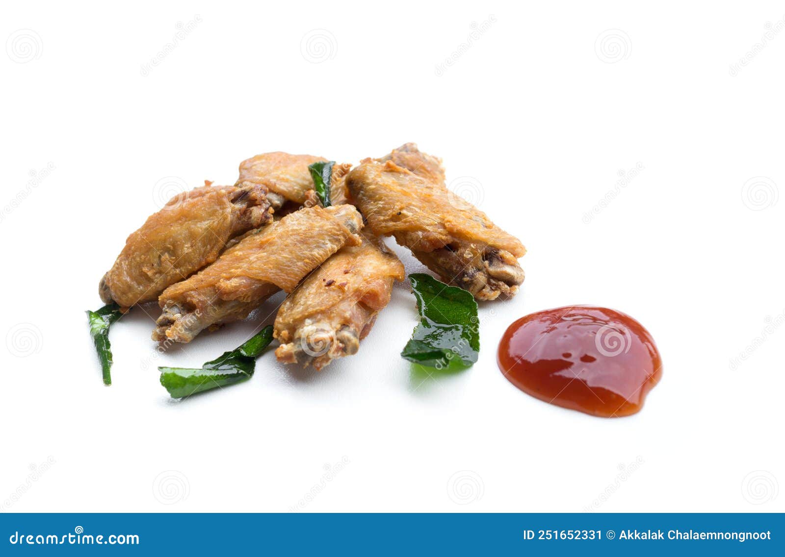 Fried Chicken Wings and Ketchup Isolated on White Background Stock