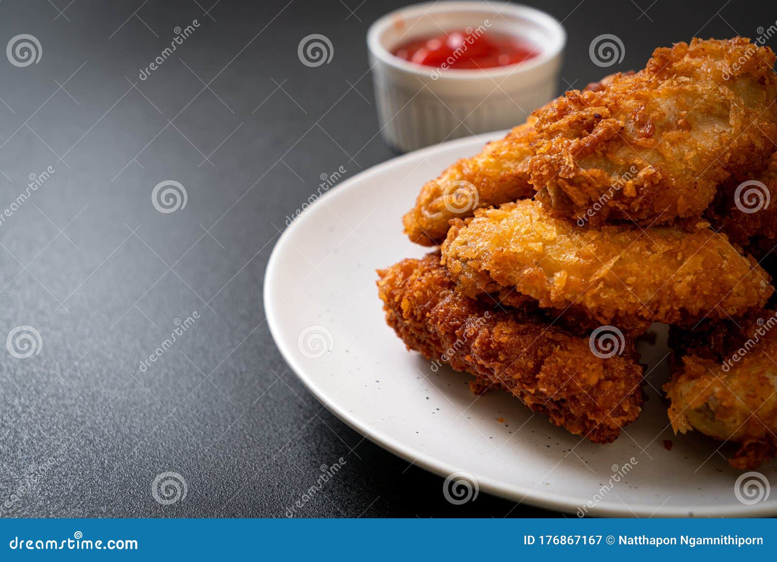 Fried Chicken Wings with Ketchup Stock Image Image of roasted