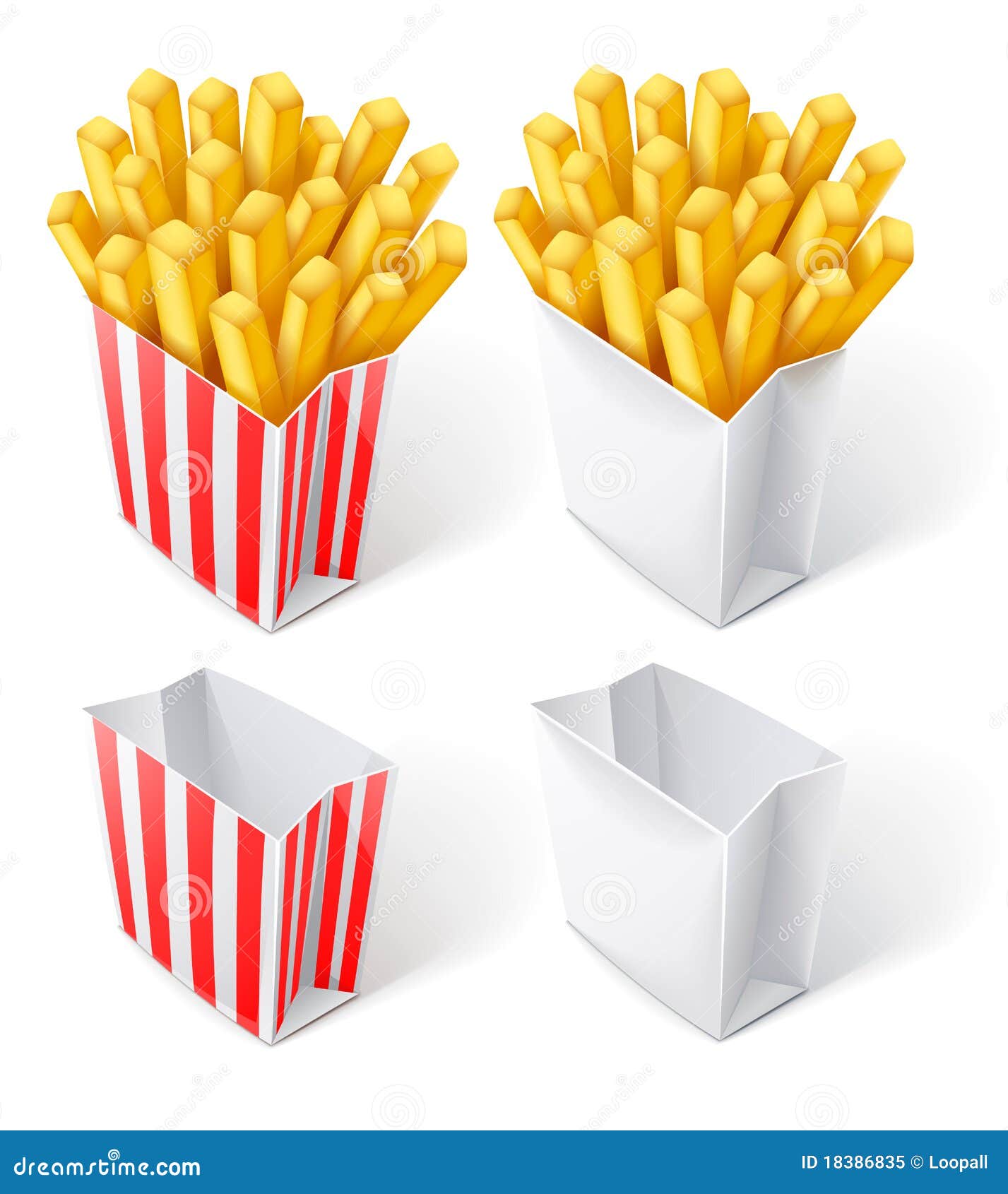 Fried French Fries In Paper Cone Bag Stock Illustration - Download