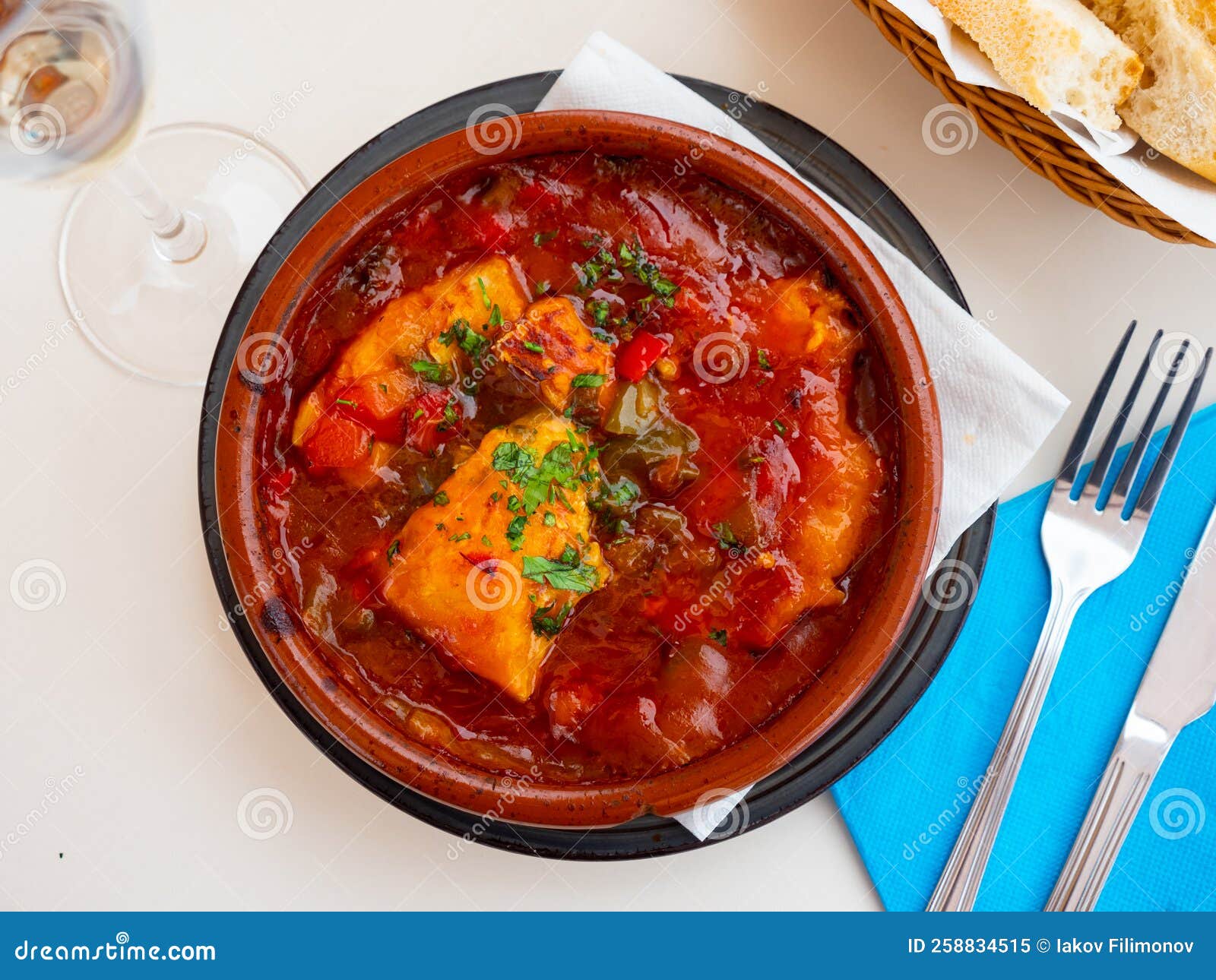 Fried Cod with Braised Vegetables, Spanish Dish Stock Image Image of