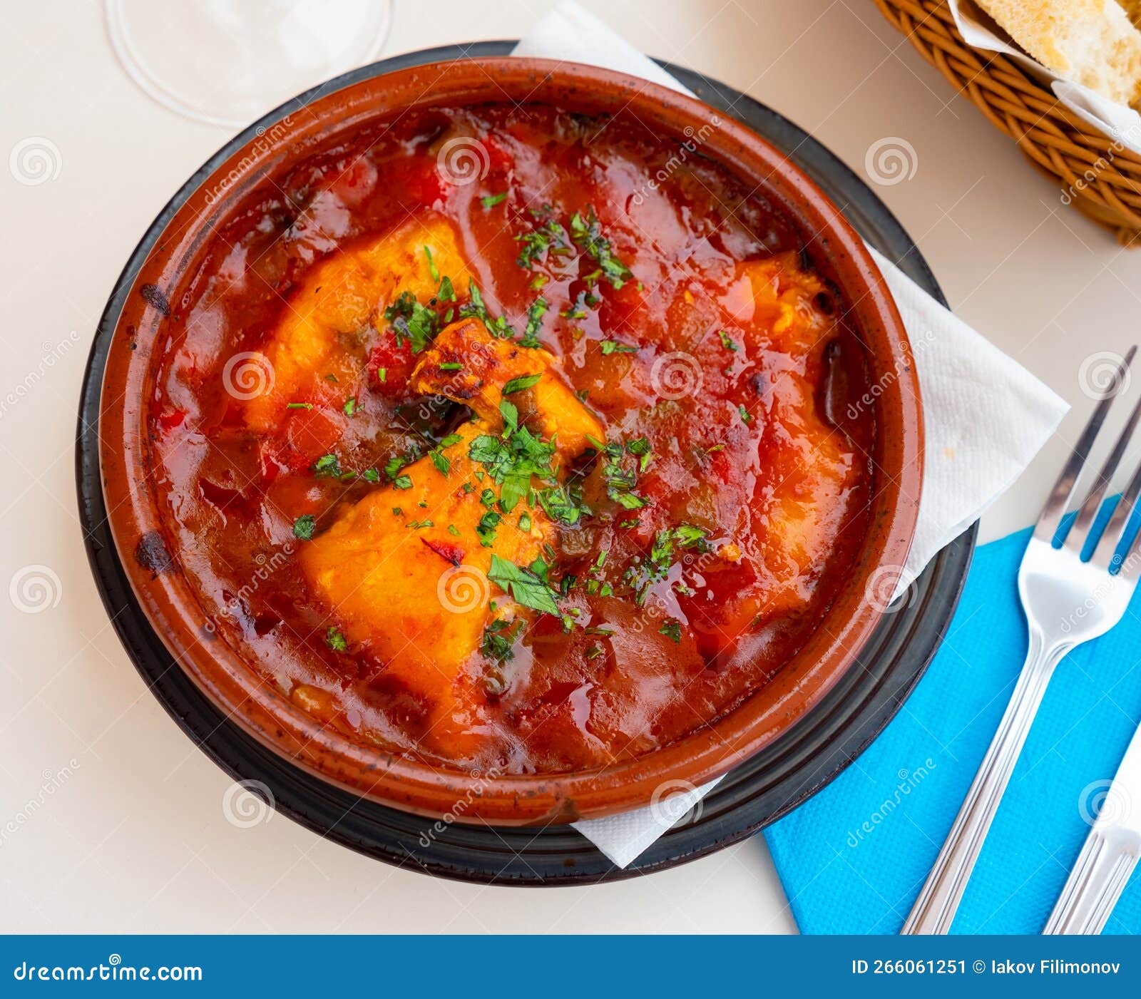 Fried Cod with Braised Vegetables, Spanish Dish Stock Image Image of