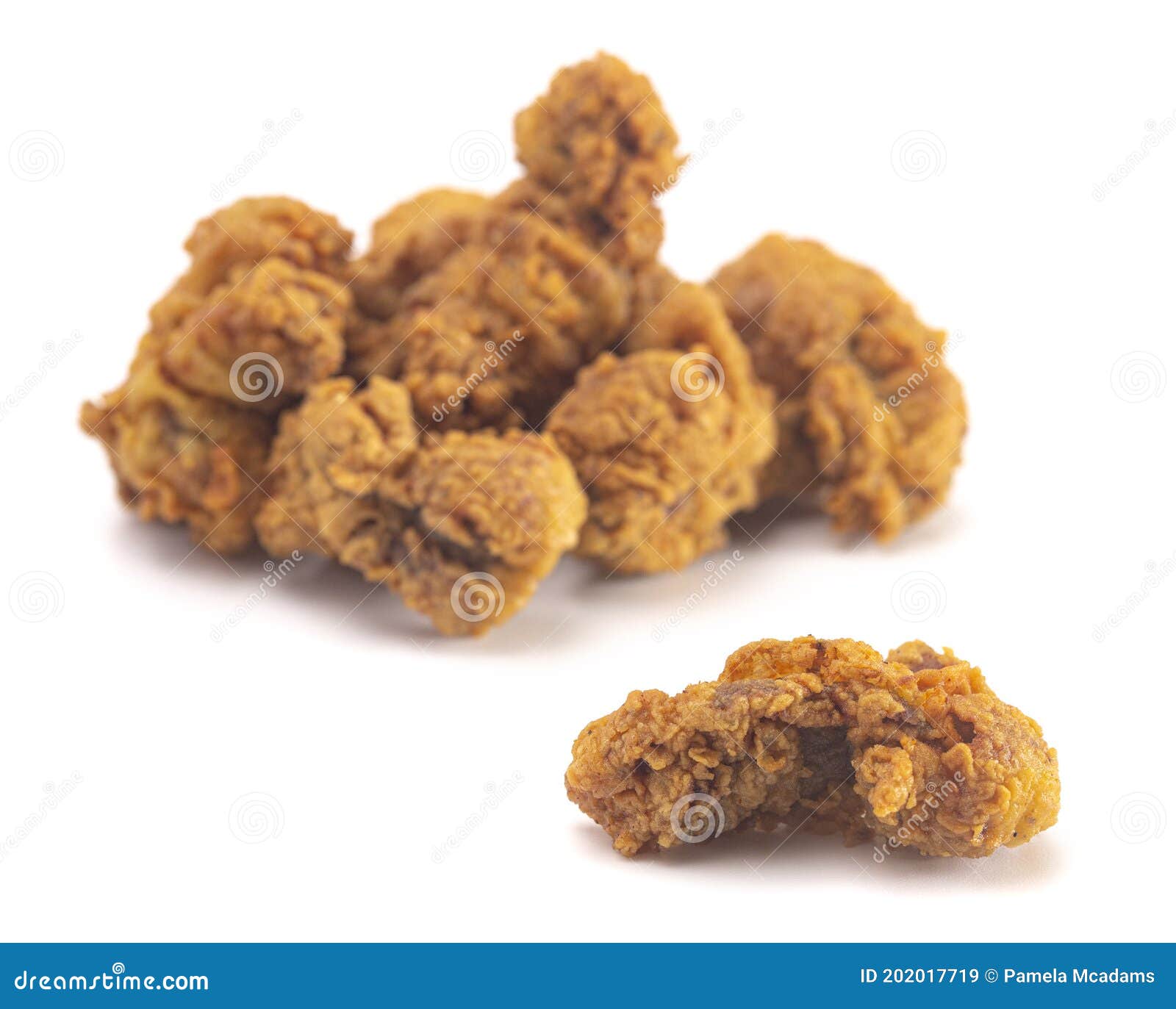 Fried and Crispy Chicken Gizzards on a White Background Stock Image