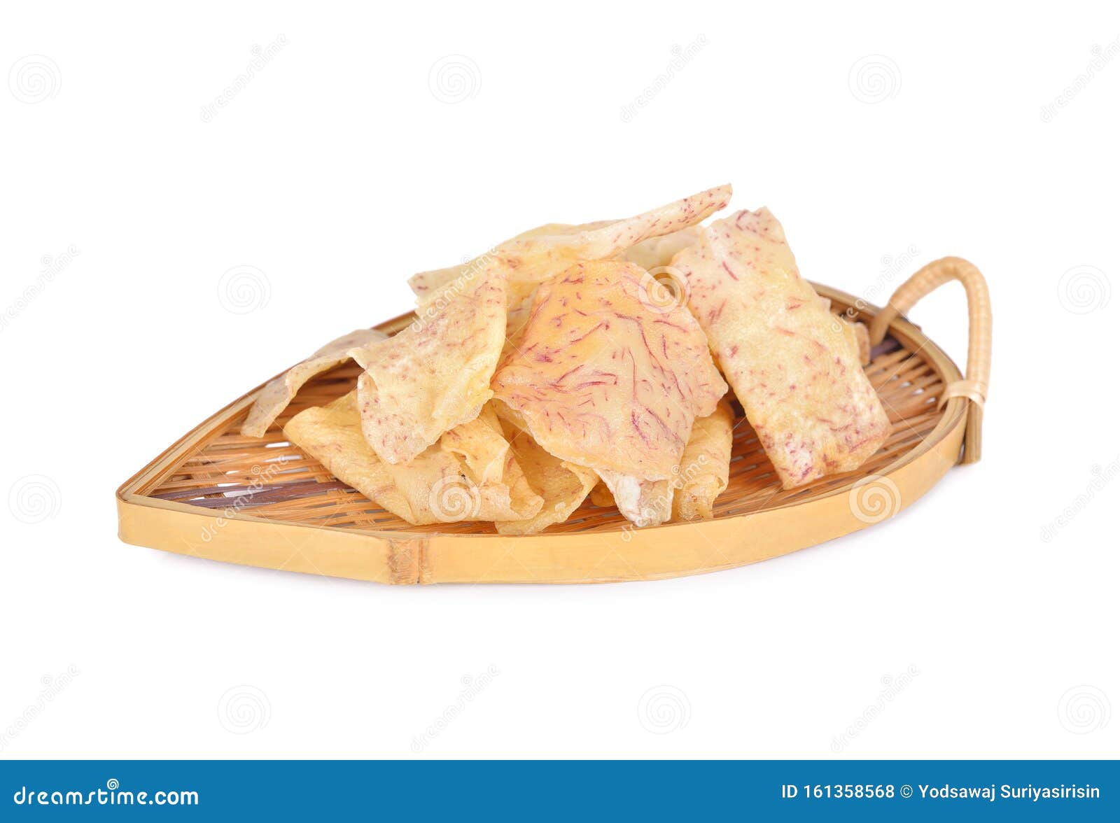 Fried Crispy Taro Chips in Bamboo Plate with White Background Stock Photo Image of bamboo