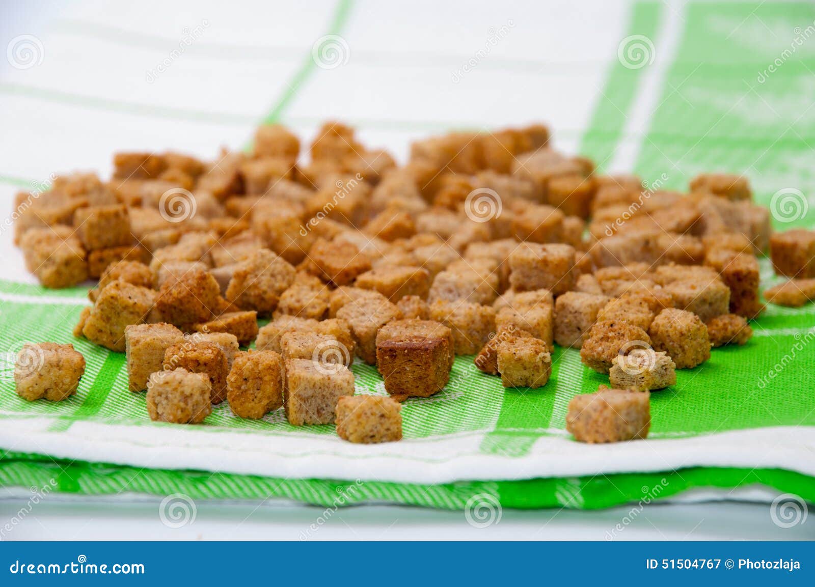 Fried Cubes of Bread Flavored with Bacon Stock Image Image of