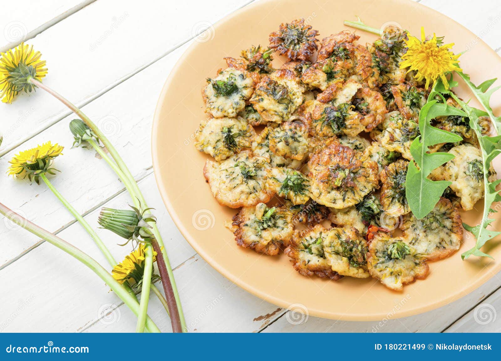 Fried dandelion flowers stock image. Image of eating 180221499