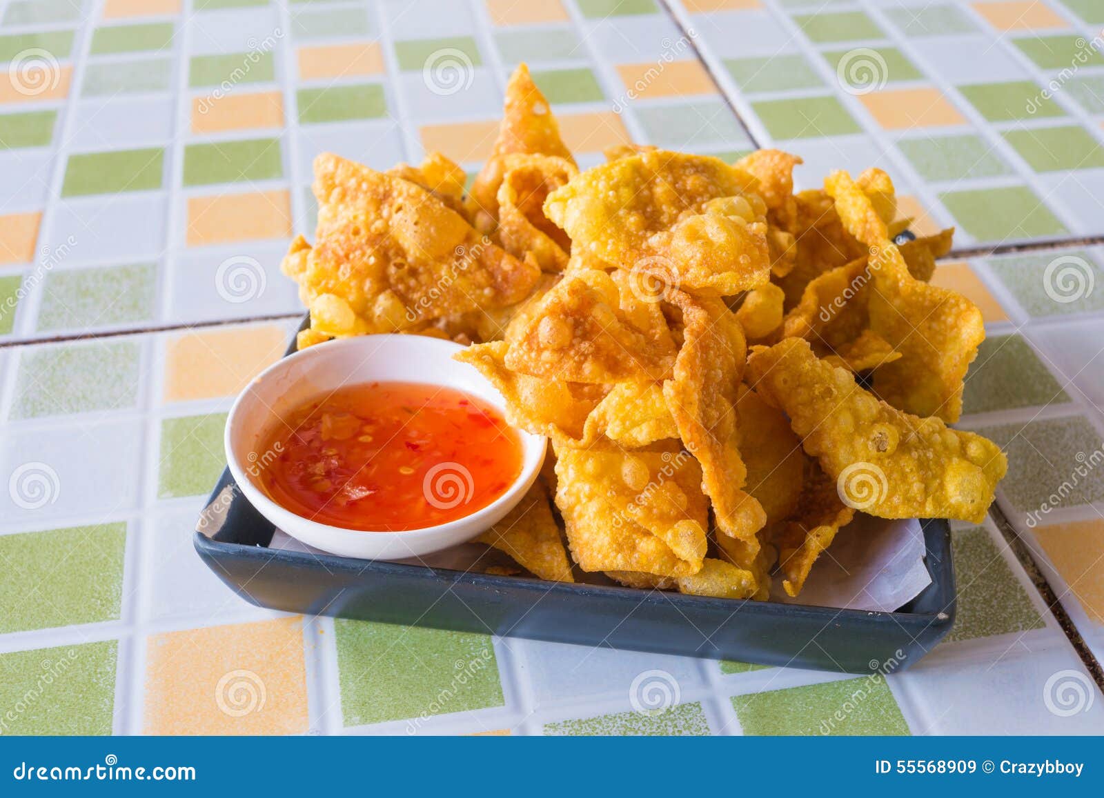 Fried Dumplings with Red Chili Sauce Stock Image Image of fried, meal 55568909