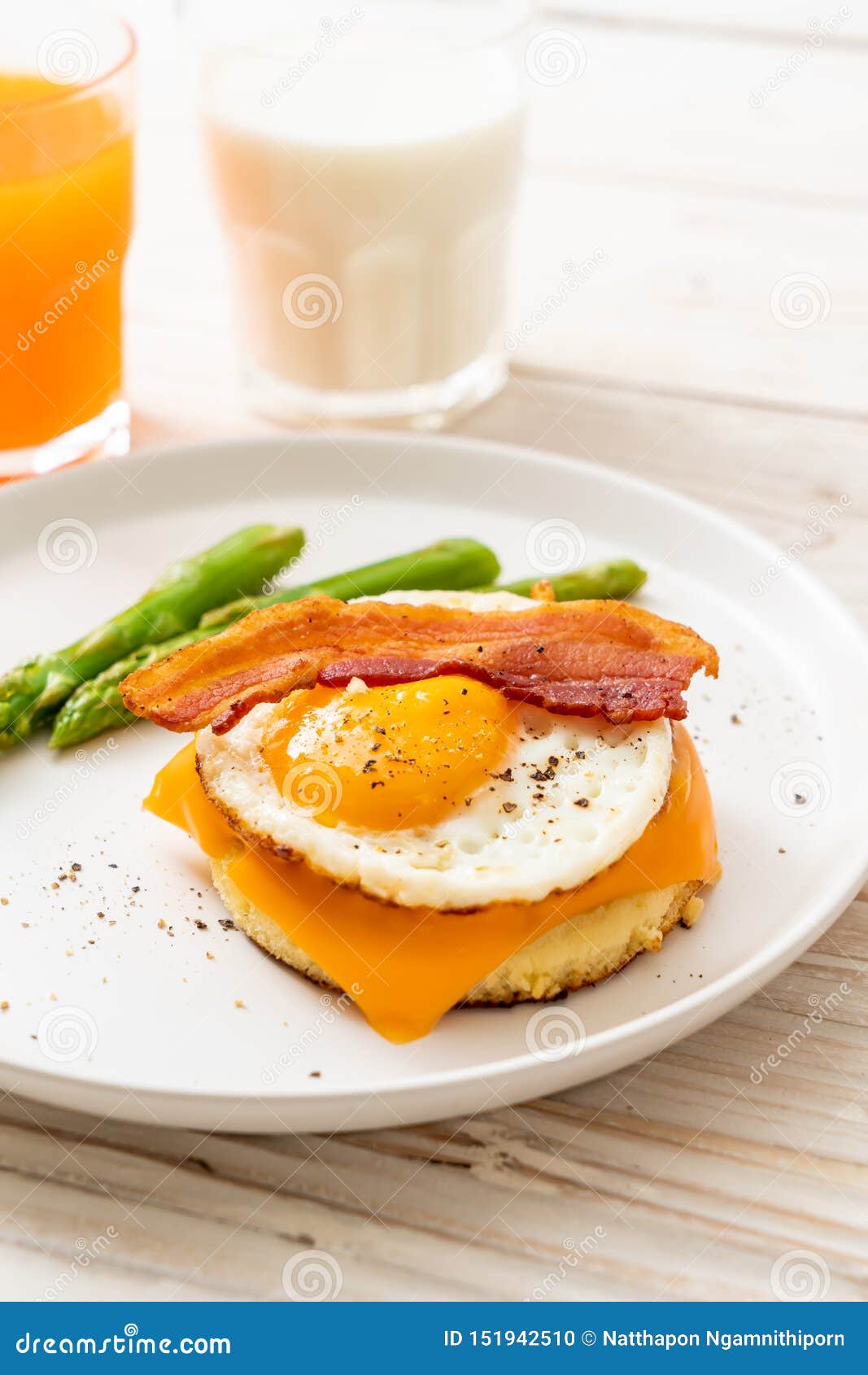 Fried Egg with Bacon and Cheese on Pancake Stock Photo Image of
