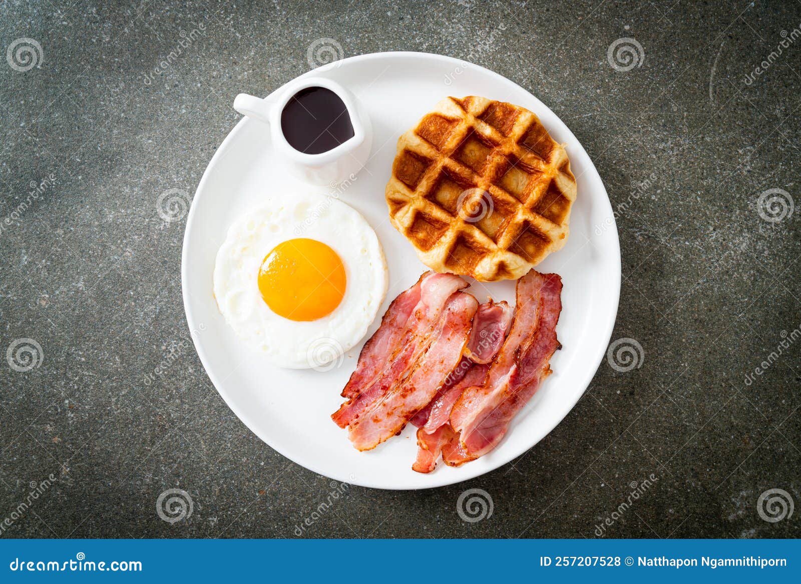 Fried Egg with Bacon and Waffle Stock Photo Image of pork, glass