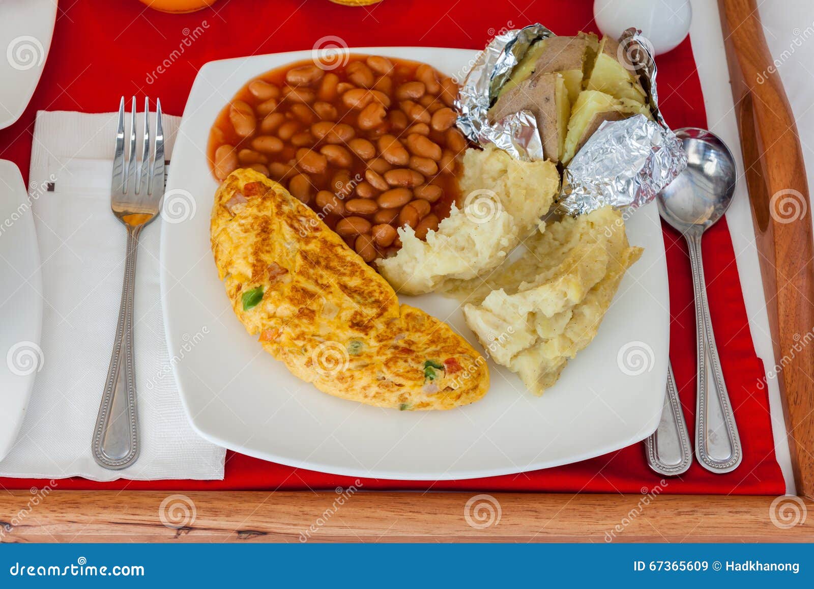 Fried Egg, Baked Beans and a Potato Stock Image Image of sauce, meal