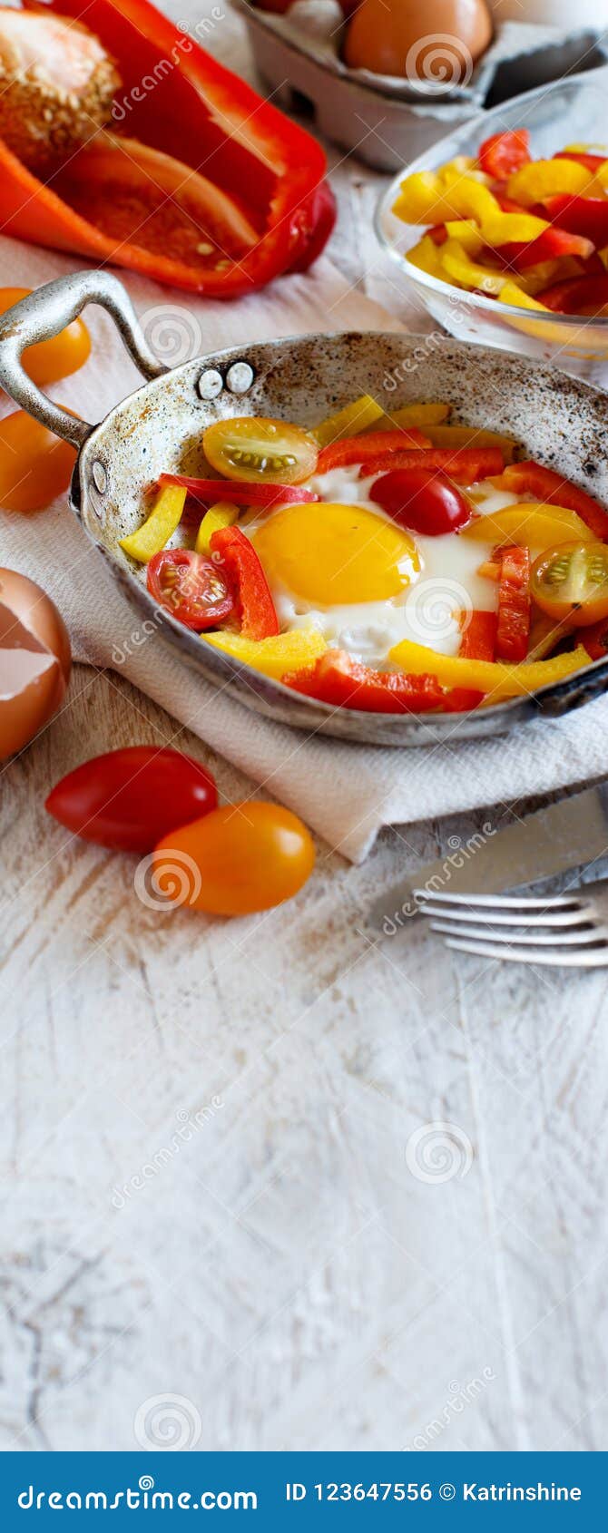 Fried Egg with a Bell Pepper and Tomatoes Stock Photo Image of